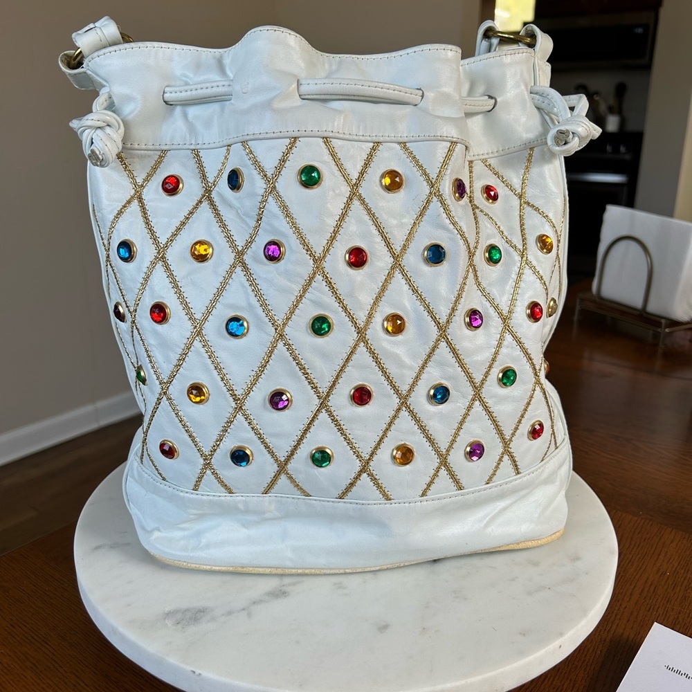 Vintage Embellished White Bucket Bag
